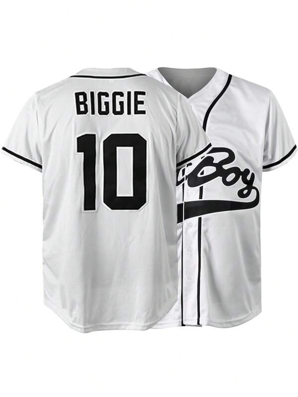 Men's 10 White Baseball Jersey Casual Short Sleeved Embroidered And Stitching V-Neck Button T-Shirt Party Sports Top