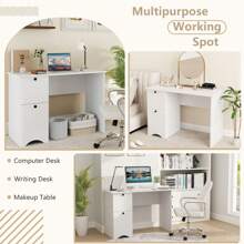 GOFLAME Home Office Writing Study Desk With 2 Drawers Computer Desk - White - View 6