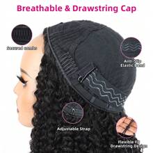 Kinky Curly Half Wig Human Hair 200% Density Wear Go Glueless Bob Wigs Human Hair Curly 3 In 1 Half Wigs For Women Drawstring Seamless Flip Headband Wig Beginner Friendly - Natural Black - View 2