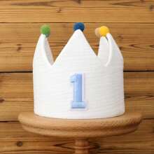 Handmade 1st Birthday Party Decorative Hats, Cute Birthday Crown Party Pom Pom Hats In Pink, Blue, White, Green, Macaron, Orange, Handmade