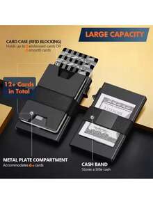 RFID屏蔽信用卡夹超薄铝制男士钱包带现金带简约外壳弹出式卡夹男士钱包，父亲节礼物，送给爸爸、男朋友、爷爷、丈夫、朋友、兄弟的礼物