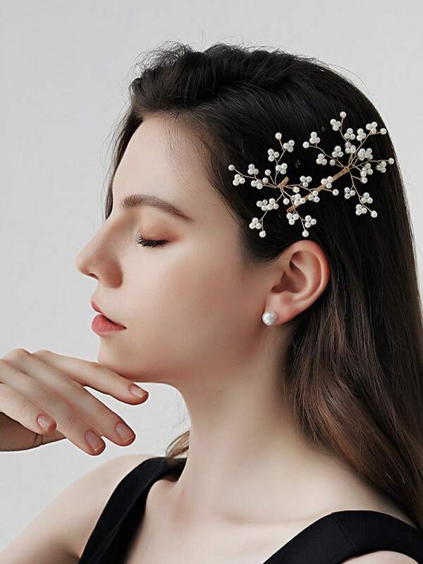 2pcs/Card Korean Minimalist Daily Bangs Clip, Handmade Pearl Hair Clip, Girl Hair Accessory