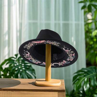 Women Cowgirl Hat Butterfly Flower Moon Print Western Panama Jazz Hat For Party Travel Accessories