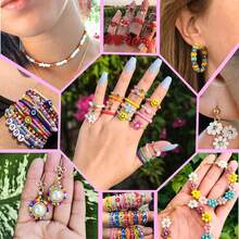 1盒13格隨機彩色4mm亞克力珠子字母珠子龍蝦扣跳環花瓣形盒子+1把剪刀+1條彈性繩+2條虎絲線,適用於diy手鍊、項鍊、耳環飾品diy套件 - 彩色 - 查看 8