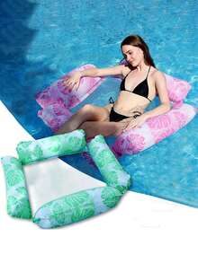 1pc 4-Tube Leaf Pattern Hammock Floating Lounger, Foldable Adult Water Hammock - Multicolor - View 1
