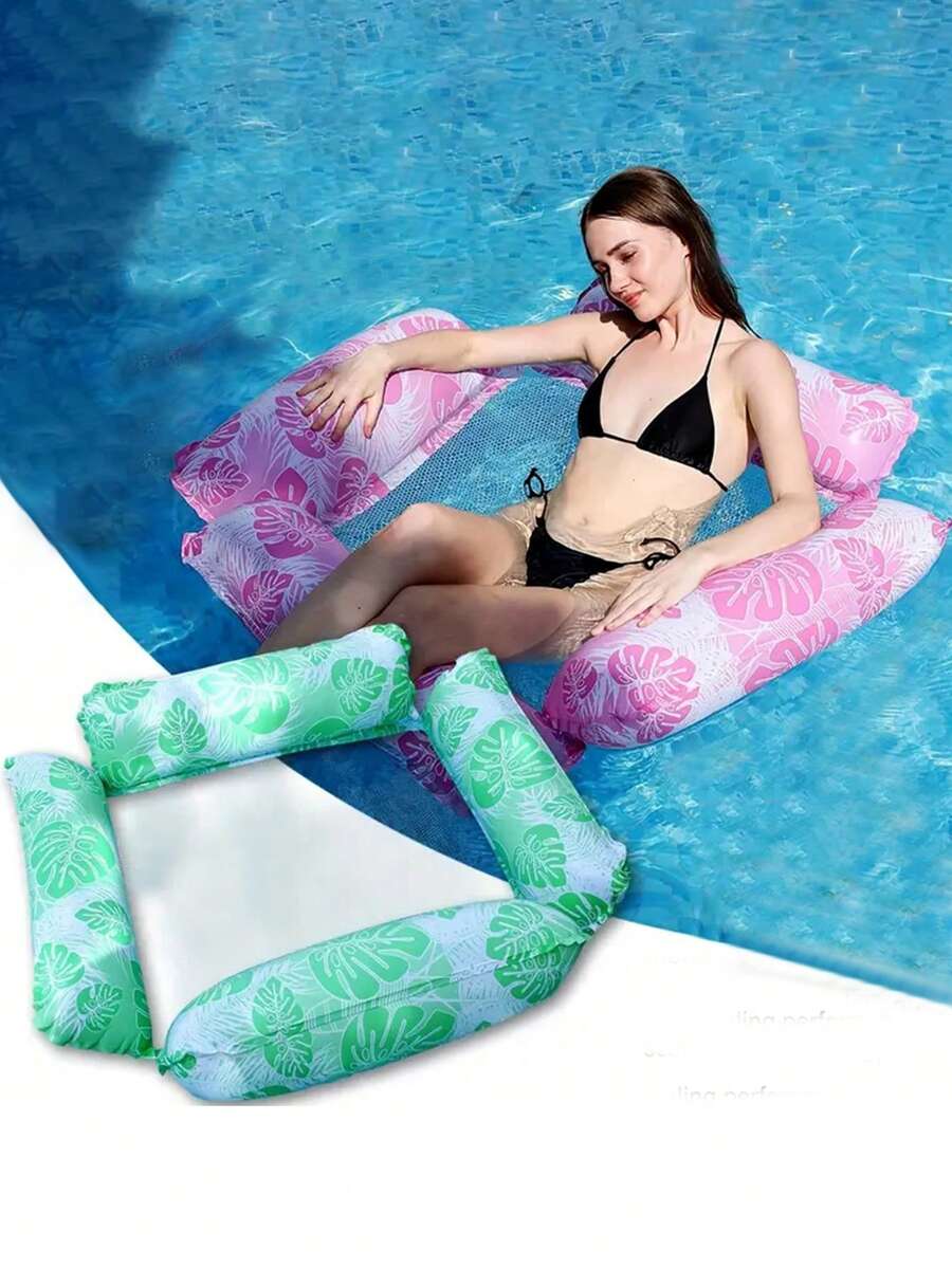 1pc 4-Tube Leaf Pattern Hammock Floating Lounger, Foldable Adult Water Hammock - Multicolor - View 1