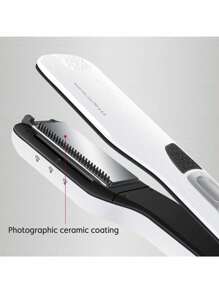 UKLISS Alisador de cabello con vapor de nano titanio y cerámica con pantalla LCD digital, 5 ajustes de calor, bloqueo automático de temperatura, peine desmontable, alisado y rizado del cabello con vapor, adecuado para estudiantes, vacaciones y viajes