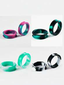 4pairs Uneven Colored Marble Pearlized Flesh Thick Silicone Ear Tunnel Earrings Expander Round Double Flared Flesh Gauges Plug Piercing 8mm-38mm - Color Mixing - View 22