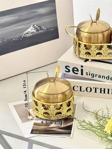 1套304不锈钢调味罐，带金色架子 - 金色不銹鋼調味罐配蕾絲架 - 查看 3