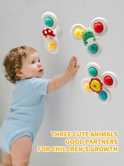 3 件吸盘旋转硅胶可推玩具、婴儿玩具、婴儿必需品、适合 1-3 岁幼儿的旋转玩具、婴儿玩具、洗澡玩具、感官玩具、早教玩具、沐浴玩具、餐椅玩具、适合婴儿日常使用、适合返校季、万圣节、圣诞节