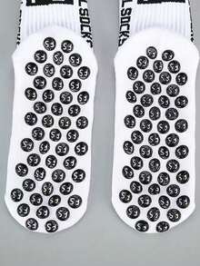 6双男士足球/运动袜，短款加厚毛圈布低帮及膝情侣防滑袜，中筒运动袜，耐穿，秋季款 - 白色 - 查看 8