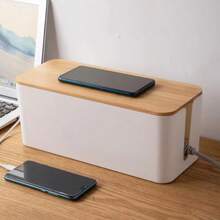 Cable Management Box Cable Organizer With Grain To Hide Cables And Power Rulers Organizer Box For Desktop Reusable Cable Ties, Baskets, Containers And Containers For Home Organization, Storage Containers Cables Storage Box With Lid, High Capacity Cord Organizers, Space Saving Desktop Socket Cable Management Box - White - View 2