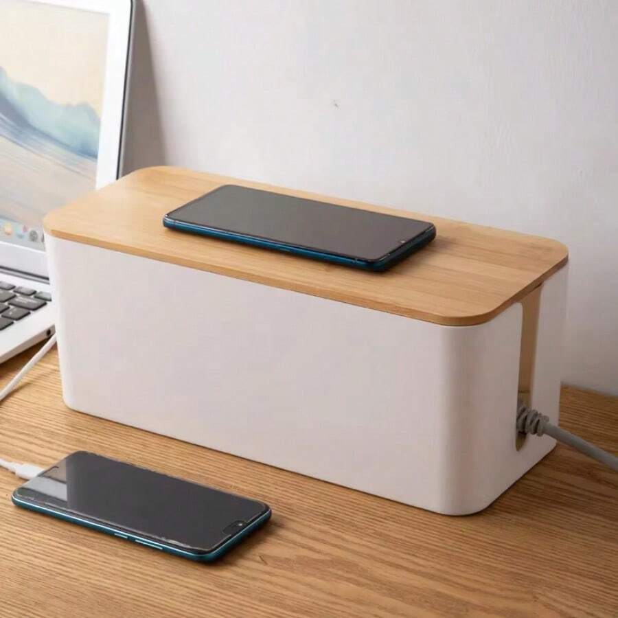 Cable Management Box Cable Organizer With Grain To Hide Cables And Power Rulers Organizer Box For Desktop Reusable Cable Ties, Baskets, Containers And Containers For Home Organization, Storage Containers Cables Storage Box With Lid, High Capacity Cord Organizers, Space Saving Desktop Socket Cable Management Box