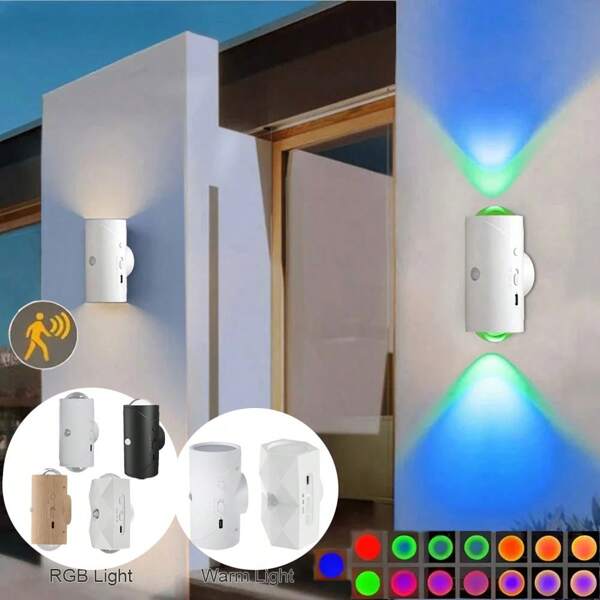 1/2pcs Rechargeable LED Night Lights With Motion Sensor, RGB Gradient Ambient Light, Dimmable Indoor Lamps, Magnetic Step Lights, USB Powered, Portable, Non-Detachable Cylinder Fixture For Hallways, Bedside, Desks, Closets, And Emergency Use, Hallway Illumination, Polished Finish