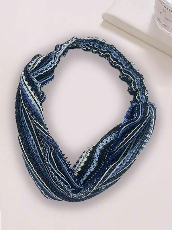 1 pieza Diadema bohemia para mujeres y niñas, accesorios para el cabello, diademas hippie anchas de colores, banda para la cabeza de moda con rayas de color azul tonal sin deslizamiento