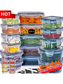 48-52 Pieces/Set Food Storage Container Set, Crisper, Easy Fix Lids (24 Lids + 24 Containers) (26 Lids + 26 Containers) - Sealed Plastic Containers For Pantry, Travel, Outdoor Picnics, Kitchen Organization, Free Labels And Tags