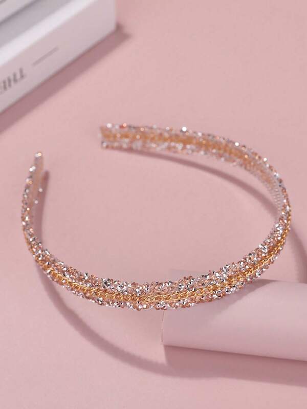 1pc Shiny Chain Hair Hoop, Elegant Rhinestone Decorated Girly Birthday Party Headband