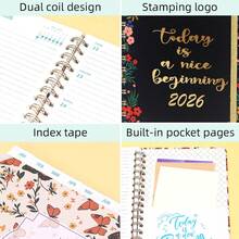 Tagesplaner-Notizbuch für 2026, spiralgebundener Tages- und Wochenplaner mit Goldspule, Aquarelldesign mit Tieren und Blumen, geeignet für Büro und Schule sowie Büroartikel für Geschäftstreffen, | strapazierfähiges Notizbuch | Zeit aufzeichnen