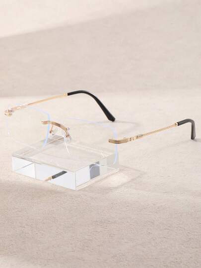 1 件装金属无框方形透明镜片眼镜 - 适合商务和休闲穿着的金属眼镜，用于保护眼睛的电脑眼镜，经典商务和学校风格