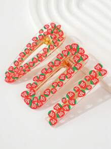 3 Peças Grampos de Cabelo Fofos e Doces com Estampa Alegre de Morango Cartoon, Grampos de Garra, Grampos de Cabelo, Grampos para Cabelo, Presilhas de Cabelo, Barras de Cabelo, Acessórios Escolares