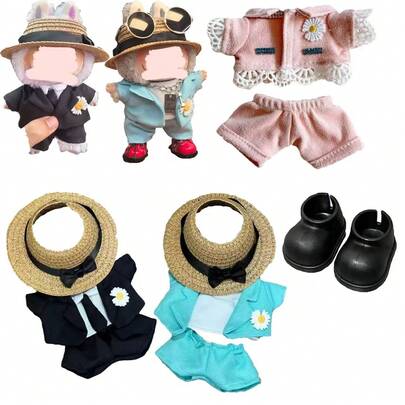 (Doll Clothes Only) Compatible With Labubu 17cm 1st, 2nd, 3rd Generation Blind Box Labobo Figurine LBB Sitting Party Star Same Style Daisy Sunhat & Suit Set