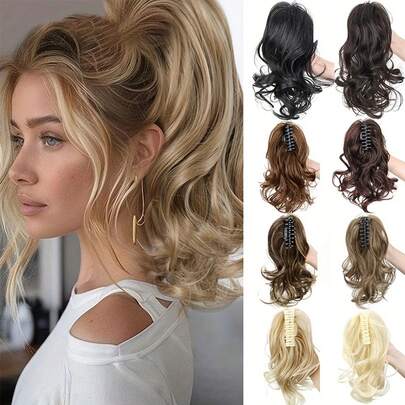 14 Inch Ponytail Extensions Clip On Ponytail Extensions Curly Wavy Ponytail Extensions Synthetic Heat-Resistant Claw Clip Ponytail Extensions For Women & Girls Voluminous Claw Clip Hairpiece For Weddings Parties & Everyday Wear