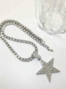 1 Stück stilvoller Halsketten-Anhänger mit Strass-Pentagramm, Hip-Hop Accessoire für Männer