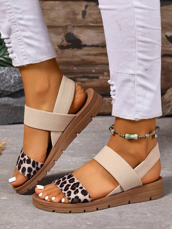 Women's Versatile Commute Leopard Print Sexy Bohemian Elastic Criss-Cross Sport Sandals, Outdoor Summer
