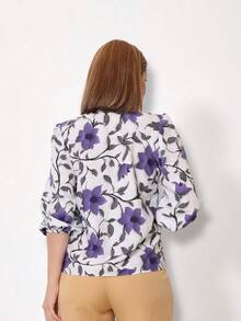 Women's Blouse With 3/4 Sleeves - White Flower - View 3