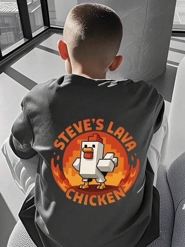 Tween-Jungen Lustiges Print-T-Shirt mit Rundhalsausschnitt und kurzen Ärmeln, lässiges Sommeroberteil