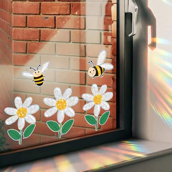 1 Peça Adesivo Decorativo de Vidro Personalizado com Margarida e Abelha, Decoração de Quarto, Decoração Doméstica, Decoração de Parede, Adesivos de Parede, Adesivo de Parede