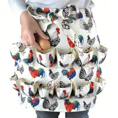 1/2/3pcs Rooster Pattern Egg Collecting Apron For Adults - 12 Pocket Farm Apron, Lightweight Shatter-Resistant Polyester For Chicken/Duck/Goose Eggs, Backyard Chicken Coops, Hobby Farmers, Parent-Child Activities