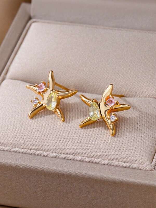 2pcs Girly Simple Small And Versatile Y2k Style Starfish Stud Earrings Are Suitable For Daily Wear And Accessories