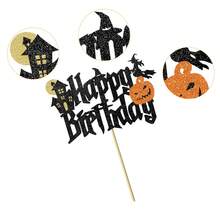 1pc Happy Halloween Cake Topper, Glitter Witch, Ghost House, Pumpkin Cake Decoration Picks, Suitable For Halloween Themed Cakes And Birthday Party Supplies - Multicolor - View 6