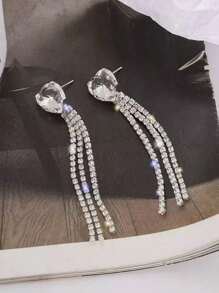 1 par de brincos de borla de cristal com strass da moda, joias de noiva elegantes para mulheres