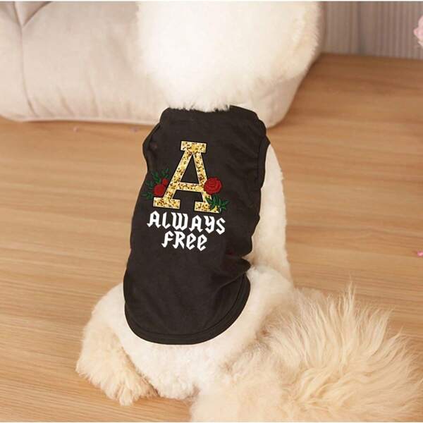 1pc Pet Embroidered Vest Letter Flower Embroidered Cat And Dog Vest Fashion Embroidered Pet Clothes