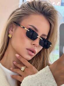 1 件装无框方形金属黑色男女通用时尚复古个性化时尚眼镜，适合暑假、海滩、旅行、驾驶、休闲日常穿着学院风适合返校矩形矩形色调