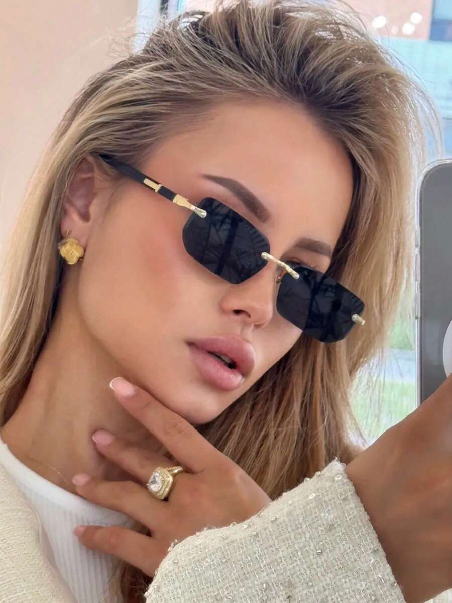 1 件装无框方形金属黑色男女通用时尚复古个性化时尚眼镜，适合暑假、海滩、旅行、驾驶、休闲日常穿着学院风适合返校矩形矩形色调