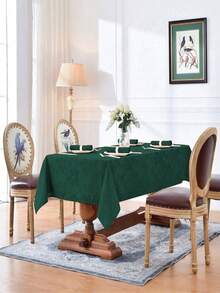 防水防溅提花长方形桌布，叶子图案装饰厚布桌布，适合晚餐、派对、节日等场合 - 墨綠色 - 查看 3