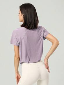 GOSOUER 女士提花圆领宽松可调节抽绳运动健身上衣速干瑜伽上衣T恤