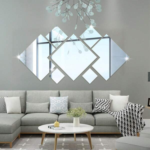 7 Pcs Acrylic Mirror Wall Stickers With Adhesive Art Decal Satin Paper Bedroom Home DIY Decor Removable Stickers