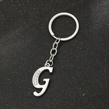 1pc Men's Creative 26 English Alphabet Rhinestone Keychain, Minimalist Car Key Chain, Holiday Party Gift - Silver - View 8