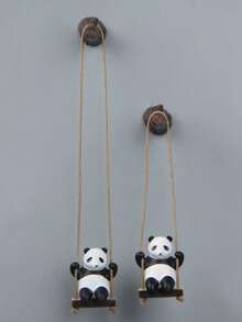1 件树枝秋千熊猫工艺装饰、创意办公室/家居装饰礼物、冰箱贴 - 黑與白 - 查看 11