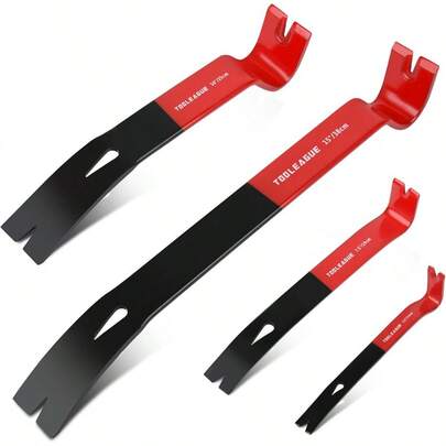 TOOLEAGUE 4Piece Flat Pry Bar Set 5.5 7.5 10 15 HeavyDuty Crow Bar With Nail Puller Perfect For Woodworking Tasks Including Prying Scraping Lifting And Pulling