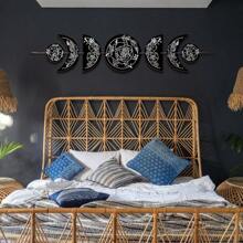 BBTO Boho Wall Decoration Moon Phases Wall Art Stars Moon Decoration Minimalist Room Wooden Gothic Witchy Door Pediments Hanging Sign Black White