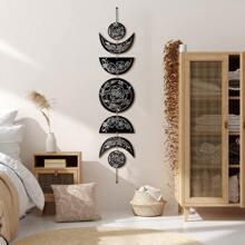 BBTO Boho Wall Decoration Moon Phases Wall Art Stars Moon Decoration Minimalist Room Wooden Gothic Witchy Door Pediments Hanging Sign Black White