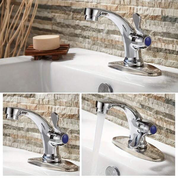 1pc Modern Single Hole Stainless Steel Bathroom Faucet, Cold Water Tap With Matching Accessories, Suitable For Bathroom Sink