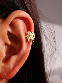 1 peça brincos de orelha femininos elegantes, simples, com design de flores personalizado, em tom dourado, adequados para uso diário, eventos e festas