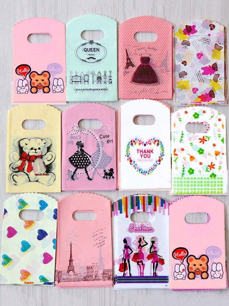 50pcs Gift Packaging Bags, Cartoon Holiday Jewelry Pouches - Multicolor - View 1