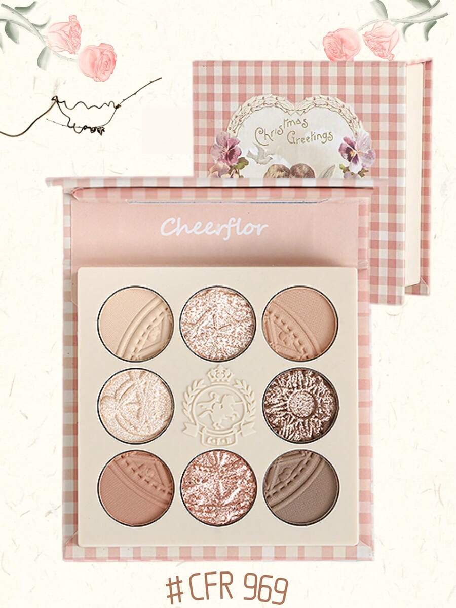 CHEERFLOR 彩妆盘，哑光闪光粉眼影盘，显色度高，持久亮泽闪光眼影，轻盈顺滑，带镜子，高光轮廓腮红粉一体式彩妆盘